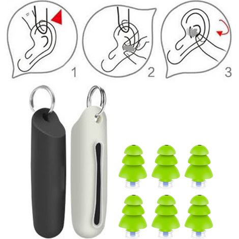 Boîte de 3 paires de bouchons d'oreilles en silicone antibruit, pour dormir en toute tranquillité. Isolants et silencieux, ils sont parfaits pour les résidences étudiantes et la natation. Couleur vert (1/5)