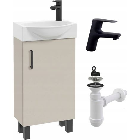 Meuble De Salle De Bain 40 Cm Avec Lavabo - Beige - Meuble Compact - Salle De Bain Moderne (1/5)