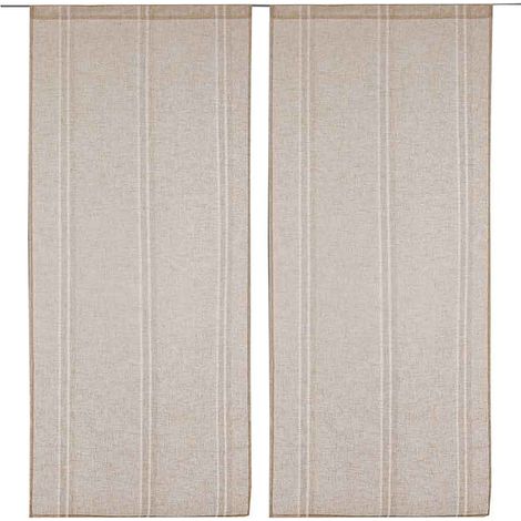 Homemaison – Paire de voilages en lin naturel 38x90 cm – Légère transparence pour lumière douce – Ourlet passe tringle – Charme unique avec rayures