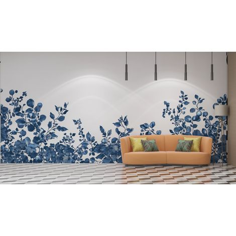 Papier peint fleuri - frise sauvage bleue - 150 x 250 cm (1/2)