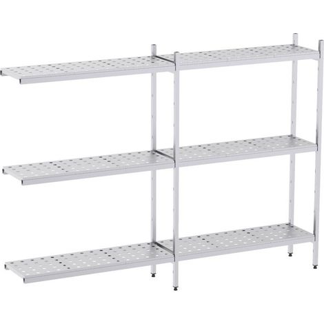 Rayonnage en Acier Inoxydable d'Angle Clayettes Perforées - 2060 à 2960 mm - 3 Niv - P400 - Distform
