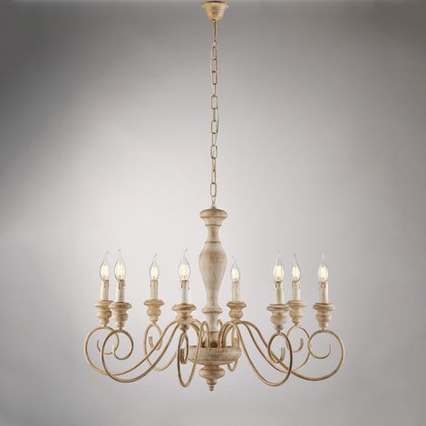 Lampadario Shabby Chic Cascina Bianco Tortora Vintage 8 Luci E14 (1/2)