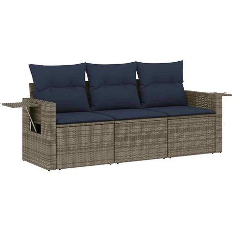 Set Divani da Giardino 3 pz  Salotto da Giardino con Cuscini Grigio in Polyrattan (1/5)