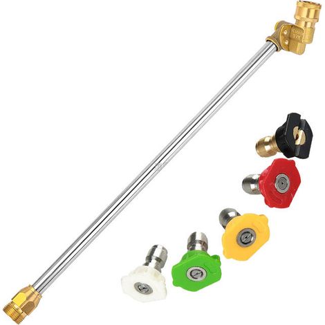 Lance Haute Pression M22 14mm, 38cm Baguette d'extension avec 5 Buses à Connexion Rapide, M22 Metric Thread Extension de Lance de Nettoyeur Haute Pression-