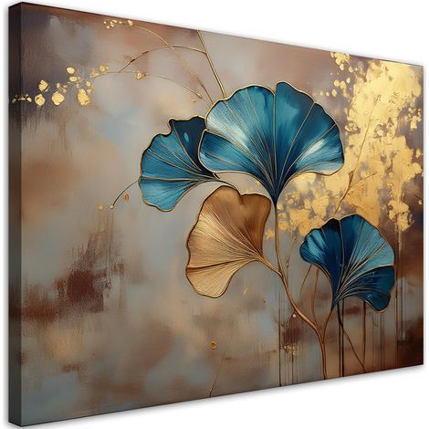 Tableau déco Fleurs de Ginko Nature Or 60x40 (1/5)