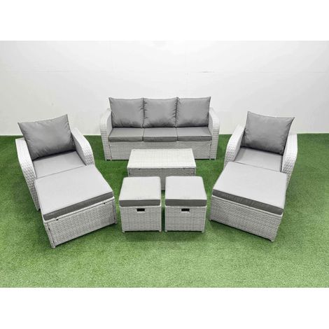 Fimous 8 PCs Rectangular Coffee Table Set Reclining Chair Inclining Sofa Seat 2 Big Footstool 2 Small Stool Light Grey (1/4)
