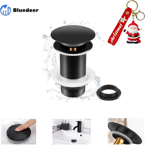 Bonde de Lavabo Noir Sans Trop Plein, Bonde de Lavabo Pop Up Noir Universelle, Bonde de Vidage Sans Trop Plein, Bonde de Vidange Sans Trop Plein, Bonde Pop Up Automatique pour Vasque a Poser, Bluede (1/4)