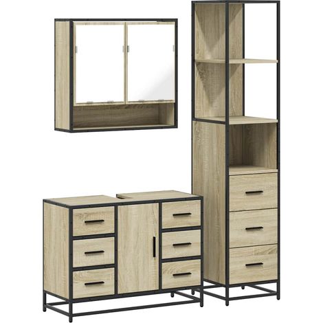 Maison Exclusive - 3-tlg. Badmöbel-Set Sonoma-Eiche Holzwerkstoff