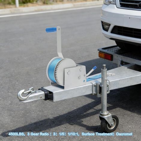 Treuil manuel 4500 lbs avec sangle de 7,5 m Ratio 3:1 & 5:1 & 10:1 Treuil à sangle pour remorque, bateau et transport Treuil manuel (1/5)