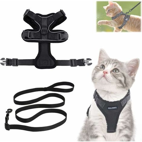Harnais avec laisse pour chats, Harnais et laisse pour chats, Harnais réglable pour chatons, Collier harnais pour chats, Gilet respirant, Pour chat européen, chat persan (noir, XS)