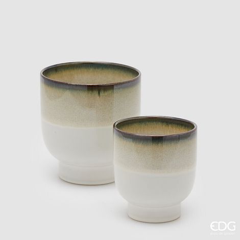 EDG Enzo De Gasperi Set 2 Vasi Cachepot Nuance Marrone Ceramica con Piede