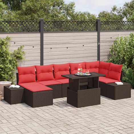 vidaXL Gartensofa-set mit Kissen 8 pcs Braun und Rot Poly-Rattan (1/5)