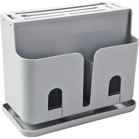 Porte-couteaux avec compartiments amovibles, lavable, grande capacité de rangement, bloc à couteaux en PP gris pour cuisine. (1/5)