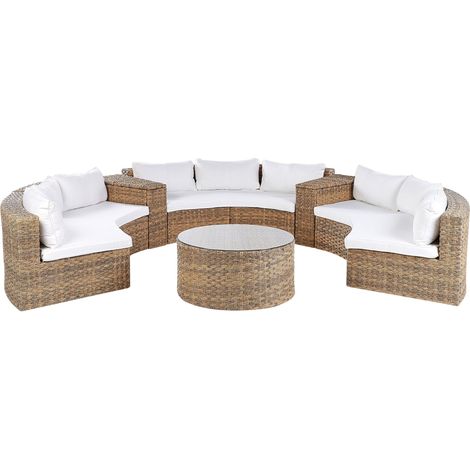 Beliani – Ensemble de jardin 9 places en polyrotin synthétique – Coussins amovibles – Boîtes de rangement – Résistance UV 5 – Forme en U marron doré