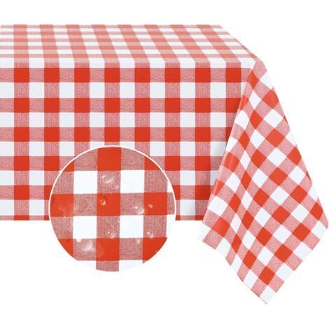 Nappe rectangulaire en vinyle PVC, 100% imperméable, à carreaux, lavable et résistante aux taches, idéale pour les repas, les pique-niques et les activités de plein air, 100 x 160 cm, rouge et blanche (1/5)