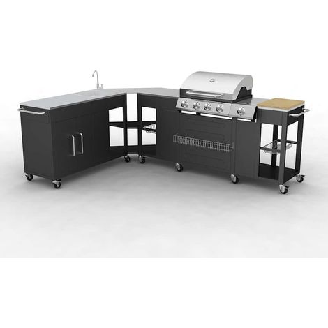 Vidaxl – Barbecue à gaz 4 brûleurs en acier inoxydable – Surface de cuisson 66 x 46,5 cm – Évier intégré et allumage électronique – Pour extérieur (1/6)
