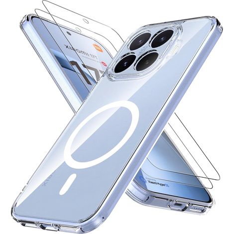 Magnétique Coque pour Xiaomi 17T 5G avec 2 Pièces Verre trempé Protection écran,Compatible avec MagSafe,Anti Rayures,Compatible avec Xiaomi 17T,Transparent (1/5)