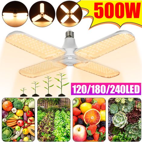 Lampada LED da coltivazione a ventaglio da 500 W, lampada LED da coltivazione a spettro completo E27/E26, luce solare per piante da serra, teste della lampada regolabili (120 LED) (1/5)