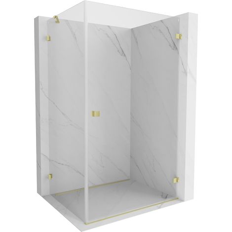 Mexen Lunar-B Duschkabine klappbar rechts 100 x 80 cm, transparent, gebürstetes Gold - 832-100-080-55-00-P (1/5)