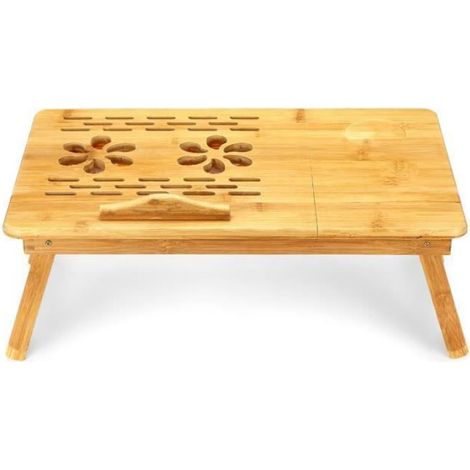 Table de lit ventilée pour ordinateur portable USB, support pliable en bambou avec tiroir pour PC et tablette (1/4)