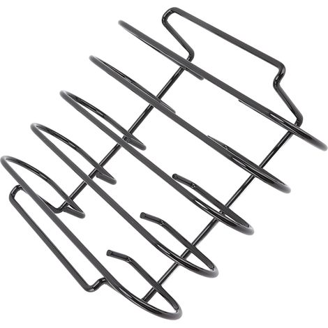 Kompakter und tragbarer Rippchenhalter aus robustem und wiederverwendbarem schwarzem Eisen, ideal für Grillabende und Camping. (1/5)