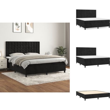 Boxspringbett mit Matratze Schwarz 160x200 cm Samt - Samtbett - Boxspringbett - Doppelbett - Bettenrahmen - Hochwertiges Bett (1/5)