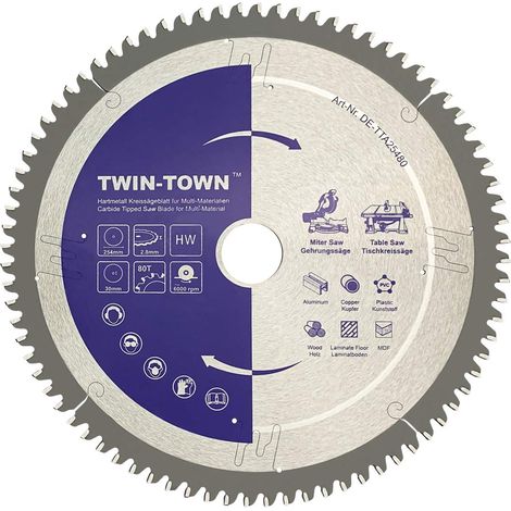 Circular Saw Blade Multi Material with Tungsten Carbide Teeth, 254 x 30 mm, 80 Teeth (+ 20 mm Reducer) Ideal for Wood, Laminate, MDF, Aluminium, Copper (1/5)