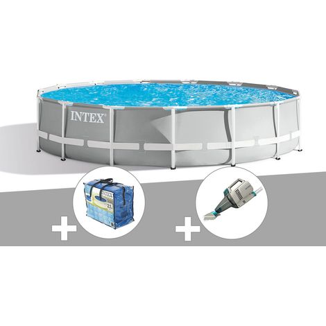 Intex – Piscine tubulaire ronde 4,57 m x 1,07 m – Volume 14,6 m³ – Épurateur 2,7 m³/h – Bâche à bulles incluse – Échelle de sécurité (1/2)