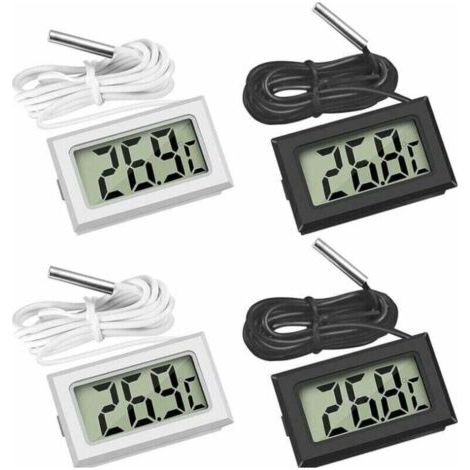 (2X Noir 2X Blanc,46x28x15mm)Mini Digital LCD Thermomètre Température avec Sonde de Température Capteur Testeur (1/4)