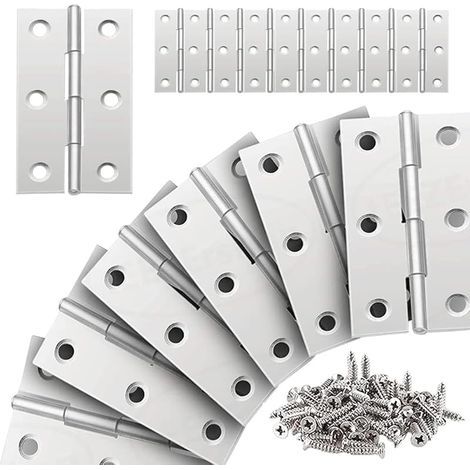 20 bisagras de acero inoxidable, bisagras plegables planas para puertas de armarios, de 66 a 38 mm, para herrajes de muebles del hogar, armarios, puertas de cajones, con tornillos. (1/5)