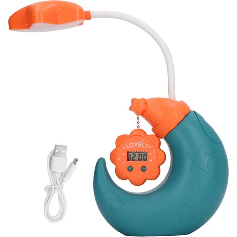 Lampadaire de Bureau LED avec Porte-stylos, Horloge Électronique, Charge USB, Protection des Yeux, Lumière de Table Cartoon avec Miroir pour Enfants, Vert (1/5)