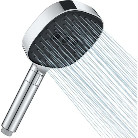 Pommeau de Douche Haute Pression à Économie d'Eau - 2 Modes (Pluie/Dansante) - Buses en Silicone Anti-Calcaire - Design Carré Ergonomique -Compatible Salle de Bain & Extérieur - Chromé (1/4)