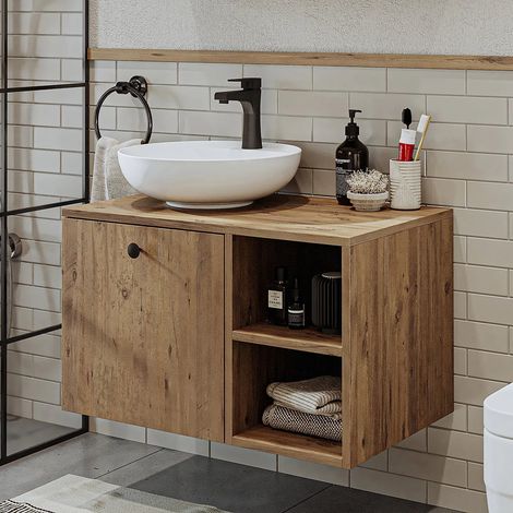 Lotus Vanity Unit 75 cm with Over Counter Wash Basin / Bowl, Oak Effect (1/5)