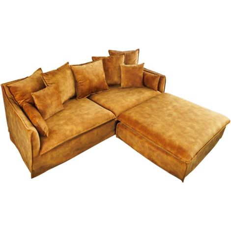 Divano ad angolo KALIA – Giallo senape – 4 posti – Angolo reversibile – in velluto – contemporaneo