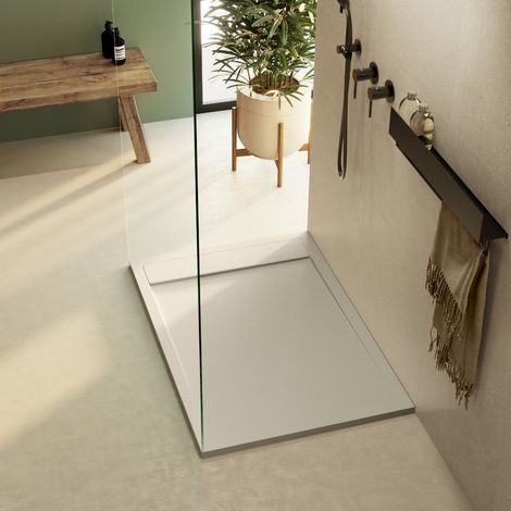 Receveur de douche 150x80 extra-plat Beige en résine minérale antidérapant effet ardoise - Magnus LAVABERG (1/5)