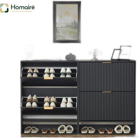 Schuhschrank, schwarz, aus schwarzem Holz 80 x 24 x 102 cm HOMAIRE (1/5)