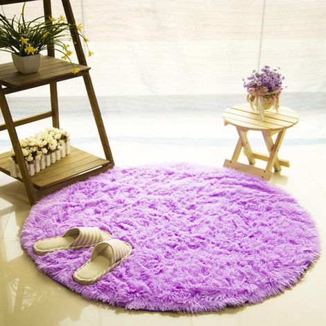 Tapis rond à poils longs en peluche, antidérapant, doux pour chambre d'enfant, bébé, fille, salle de jeux, salon, décoration d'intérieur (violet, 1,2 x 1,2 m) (1/5)
