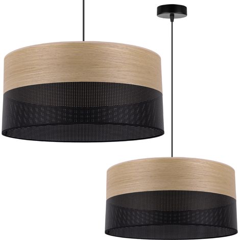 LAMPADA A SOSPENSIONE SINGOLA, PARALUME IN LEGNO IMPIALLACCIATO DI ROVERE DORATO, 44 CM (1/5)