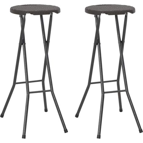 Lot de 2 Tabourets de Bar Pliables Aspect Rotin en PEHD et Acier Marron pour Jardin Balcon - PANGIVO (1/5)
