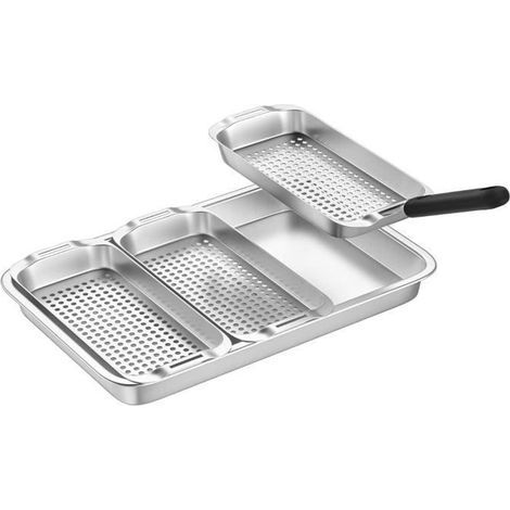 Barbecue Basket Set - Stainless Steel - 3 Baskets with Serving Tray & Universal Handle