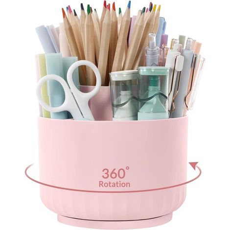 Drehbarer Schreibtisch-Organizer 360 drehbar Kunststoff Stiftehalter mit 5 Fächern Schreibtisch-Organizer Stifteablage Schreibtischzubehör für rosa (1/5)