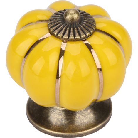 Boutons de porte en céramique en forme de citrouille, poignées de style européen pour meubles de chambre, armoires et tiroirs (jaune) (1/5)