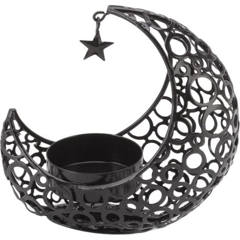 Portacandele romantico a forma di luna, in ferro cavo, ideale per matrimoni, decorazioni natalizie, tavolini da caffè/pranzo, colore nero -Crezuo