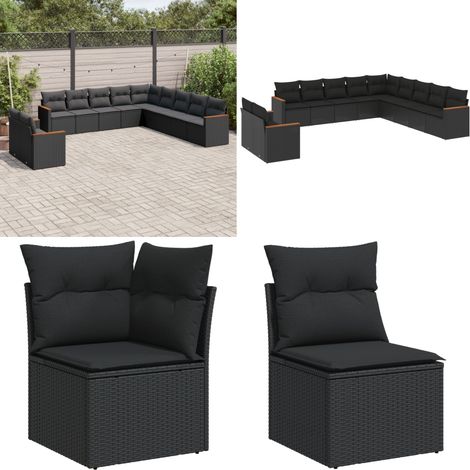 Salon de jardin 11 pcs avec coussins noir résine tressée - Ensemble Salon De Jardin - Mobilier Extérieur - Meubles De Jardin - Salon De Jardin Design - Chaise Longue - Home & Living (1/5)