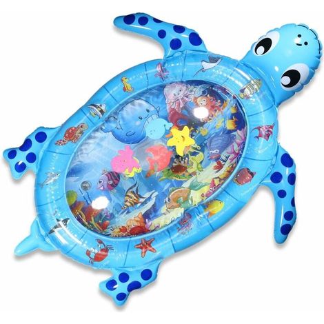 Tapis gonflable en forme de tortue pour enfants, eau et poisson, joli tapis, bleu (1/4)