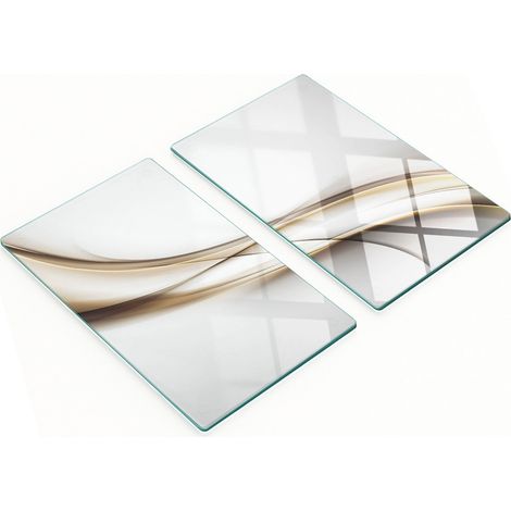Juego de dos tablas de cocina decorativas de cristal, color marr贸n ondulado, 2x30x52 cm.