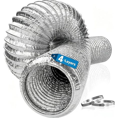 Conduit de ventilation flexible en aluminium renforcé 4 couches, 100 mm, longueur 5 m, tuyau d’aération pour sèche-linge, tente de culture et chauffage (1/5)