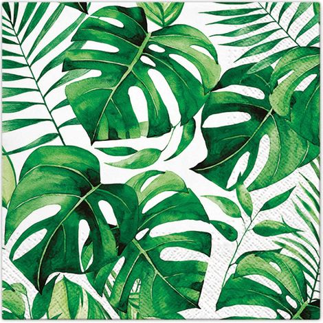 20 serviettes en papier 33 x 33 cm Feuilles monstera