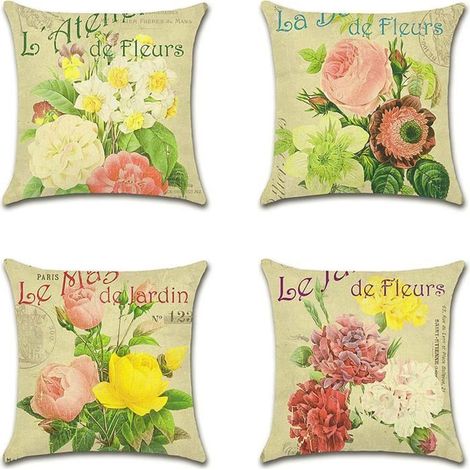 Housse de coussin d'extérieur, lot de 4 housses de coussin à motif floral rose pour canapé, terrasse, jardin, salon, chambre, 60 x 60 cm (1/5)