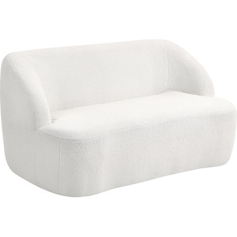Sofá de 2 plazas, diseño curvo, tapizado de vellón, color blanco crema (1/5)
